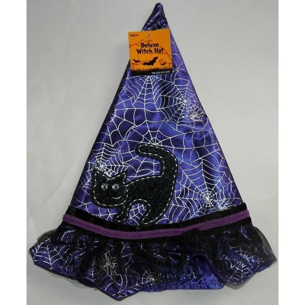 NWT Lot 5 Girls Deluxe Witch Hat Purple Black Cat Halloween Costume Spiders Webs